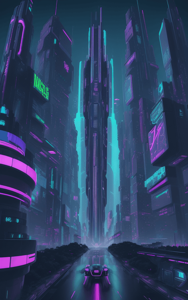 AI generated: A futuristic cyberpunk cityscape featuring a neon-lit skyline, massive holographic billboards, and f...