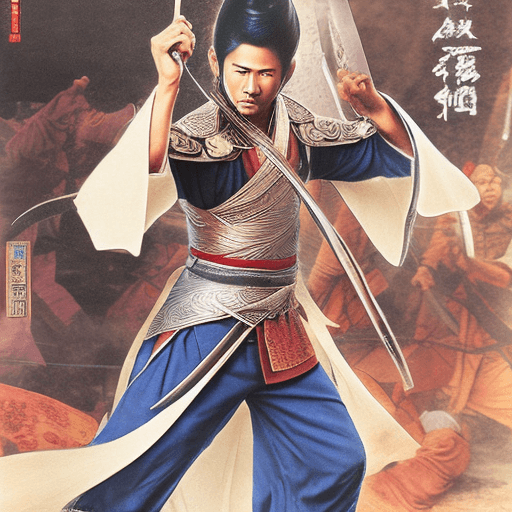 AI generated: handsome wuxia manhua hero, man, male, , in a battle with swords 