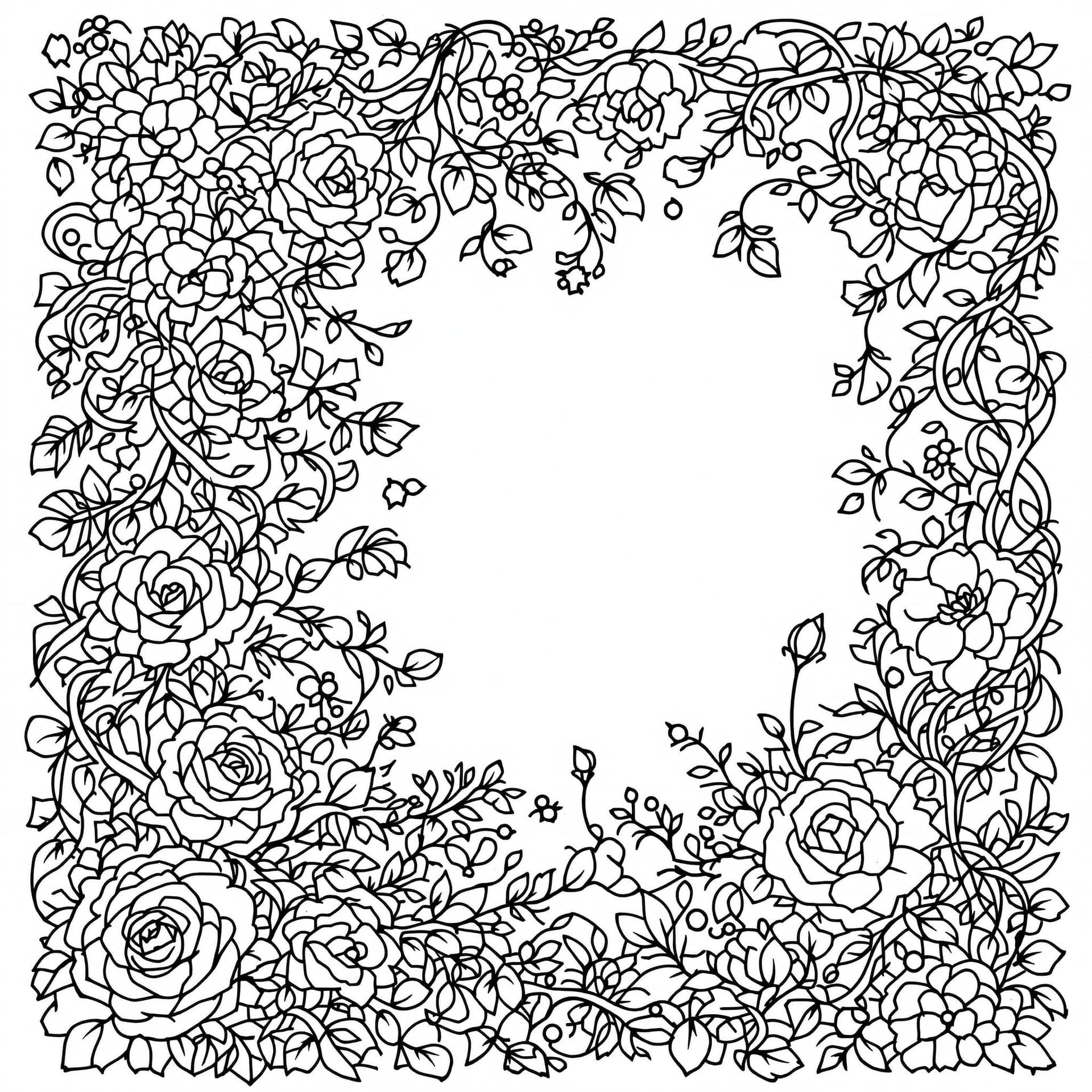 AI generated: Blank, simple illustration "Detailed illustration of a blooming rose garden with vines and intricate...