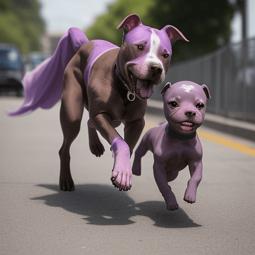 AI generated: Photo of ultra-realistic pitbull dog chasing a baby while pitbull's owner (a tattooed woman with pur...