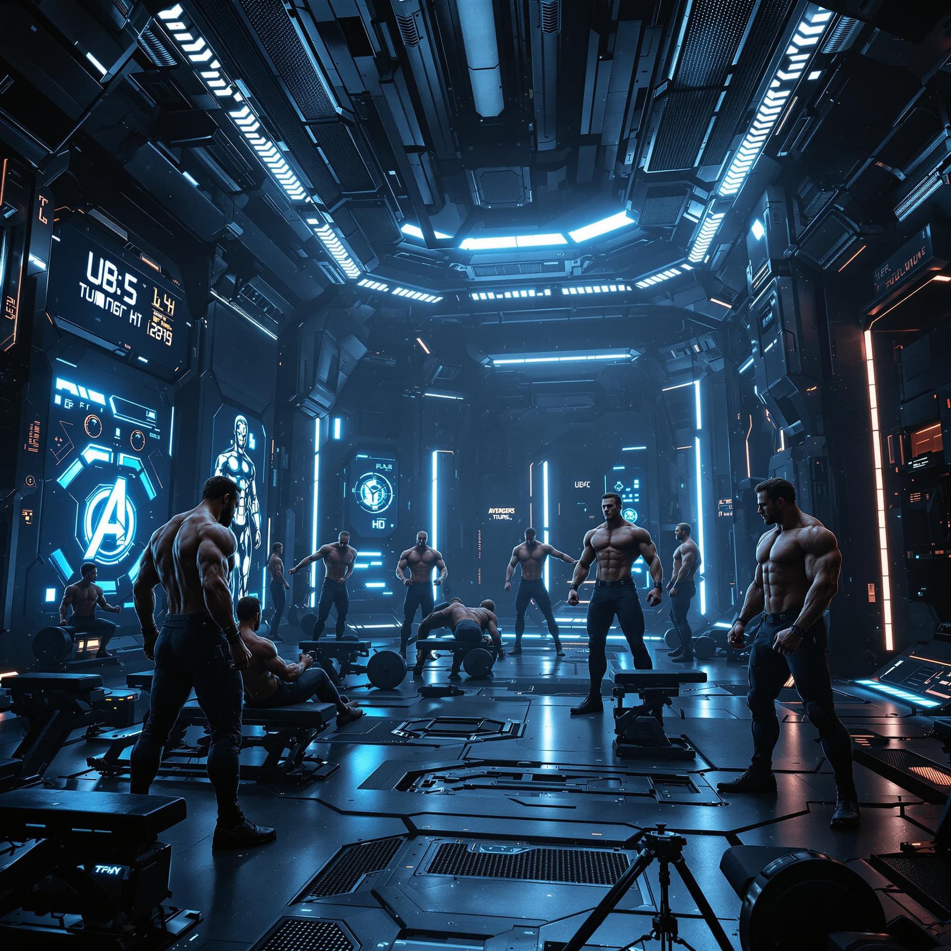 AI generated: A high-tech, futuristic interior of the Avengers Tower—a massive, ultra-modern training facility wit...