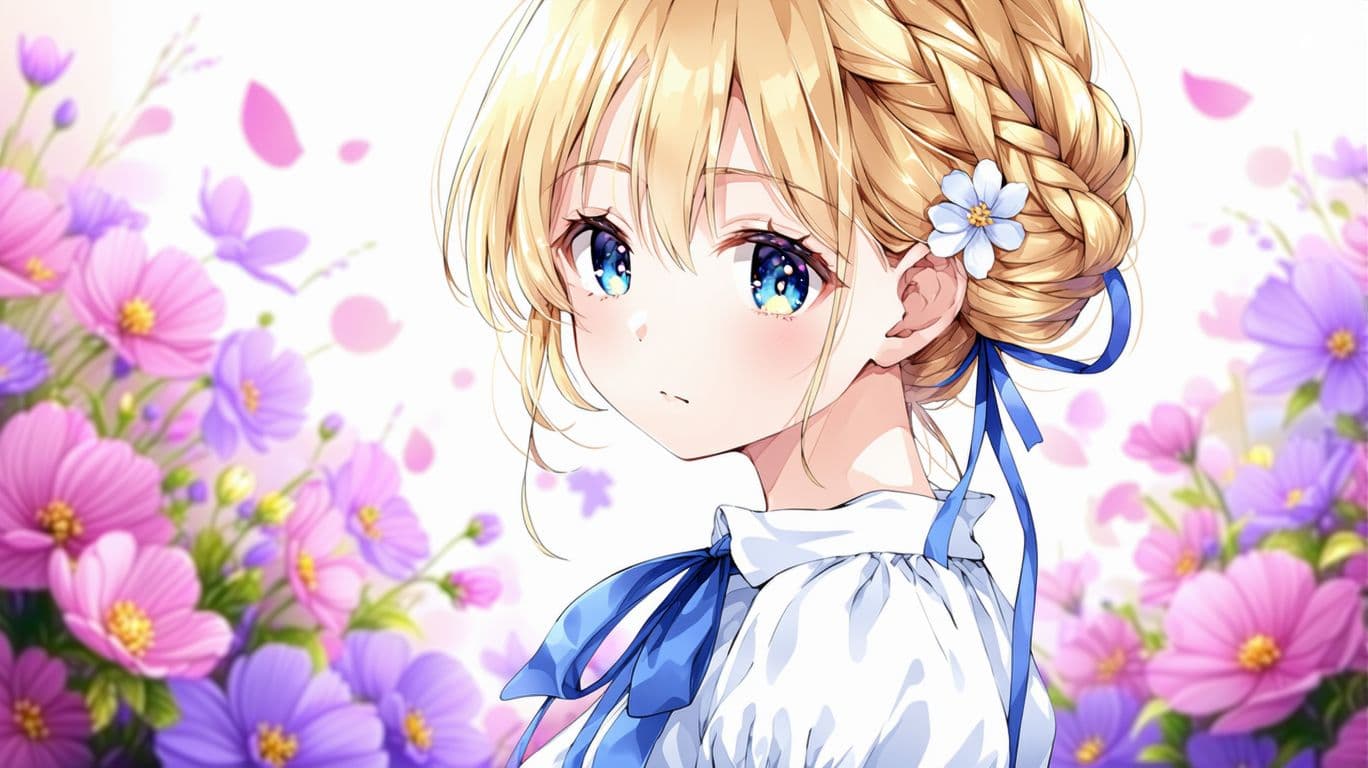AI generated: The image is an illustration of a young  girl with blonde hair and blue eyes. She is wearing a white...