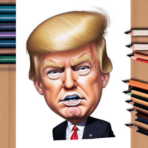 AI generated: Pencil caricature, Donald Trump, colored pencils, Miguel Chau Bulnes style, ludicrously funny, exagg...