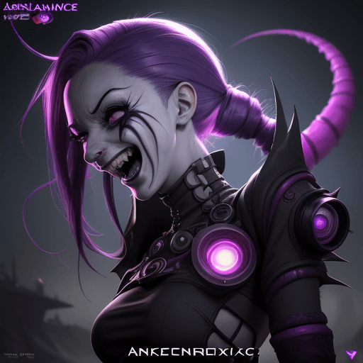 AI generated: Jinx from Arcane being cute and menacing   a beach laughing maniacally, Concept art, Movie poster, V...