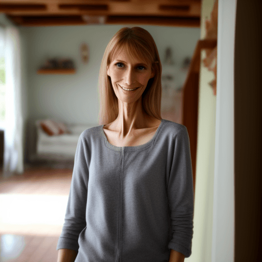AI generated: skinny little german woman in casual clothing at home
