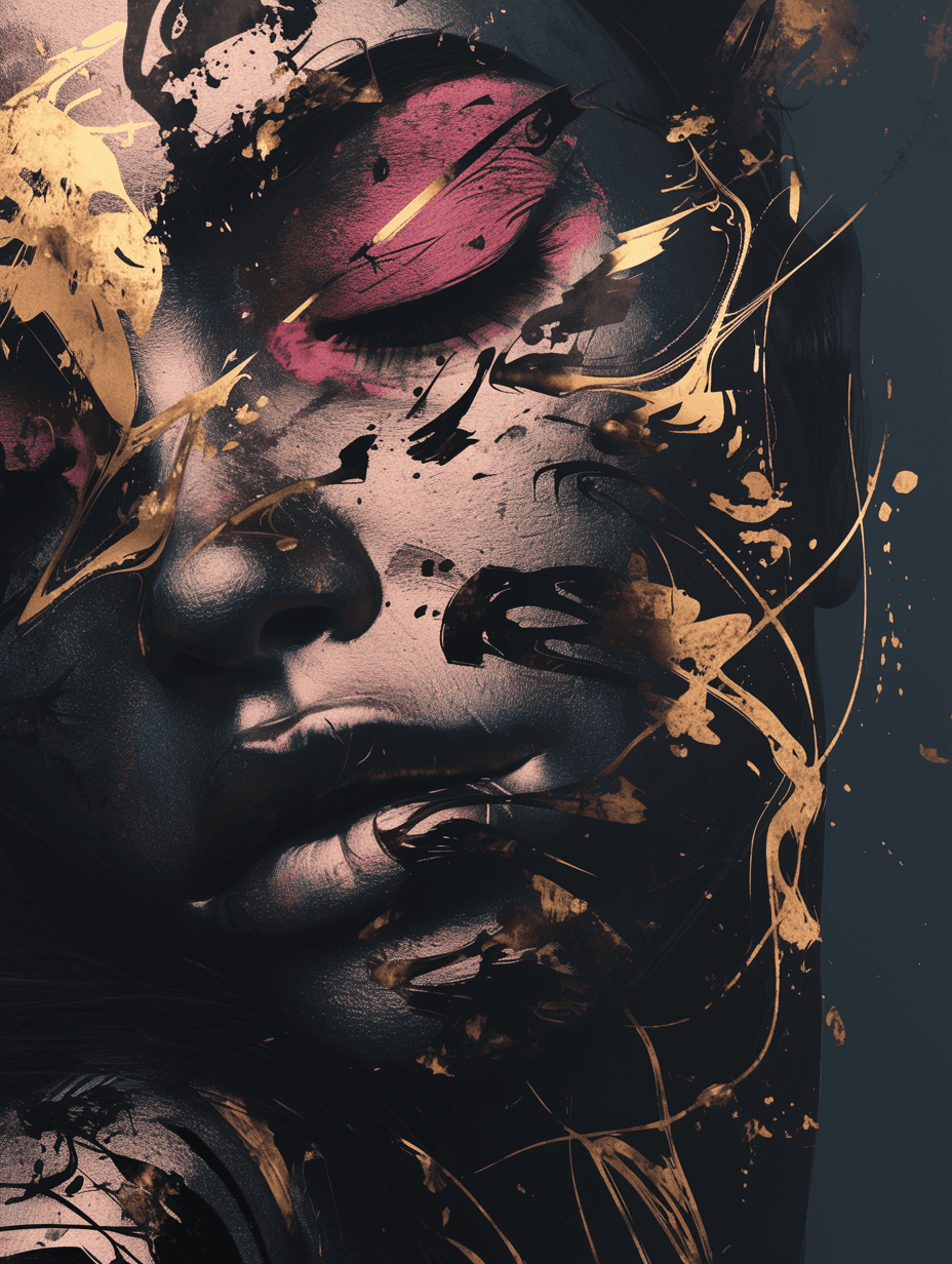 AI generated: portrait of a woman, body art, black, pink, white, abstraction, sculpted, shading, bold, 3D, UHD, fr...