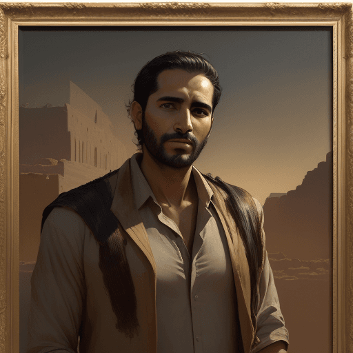 AI generated: new art : an 30 years old man from El cairo  and archaeologist clothes. satara by johnny taylor, in ...