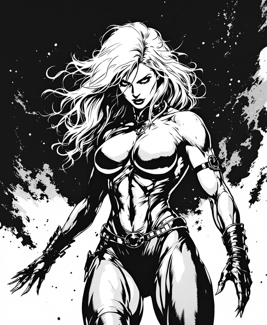 AI generated: female in 90s Top Cow comic style, dynamic pose, inked line art, comic book illustration, detailed s...