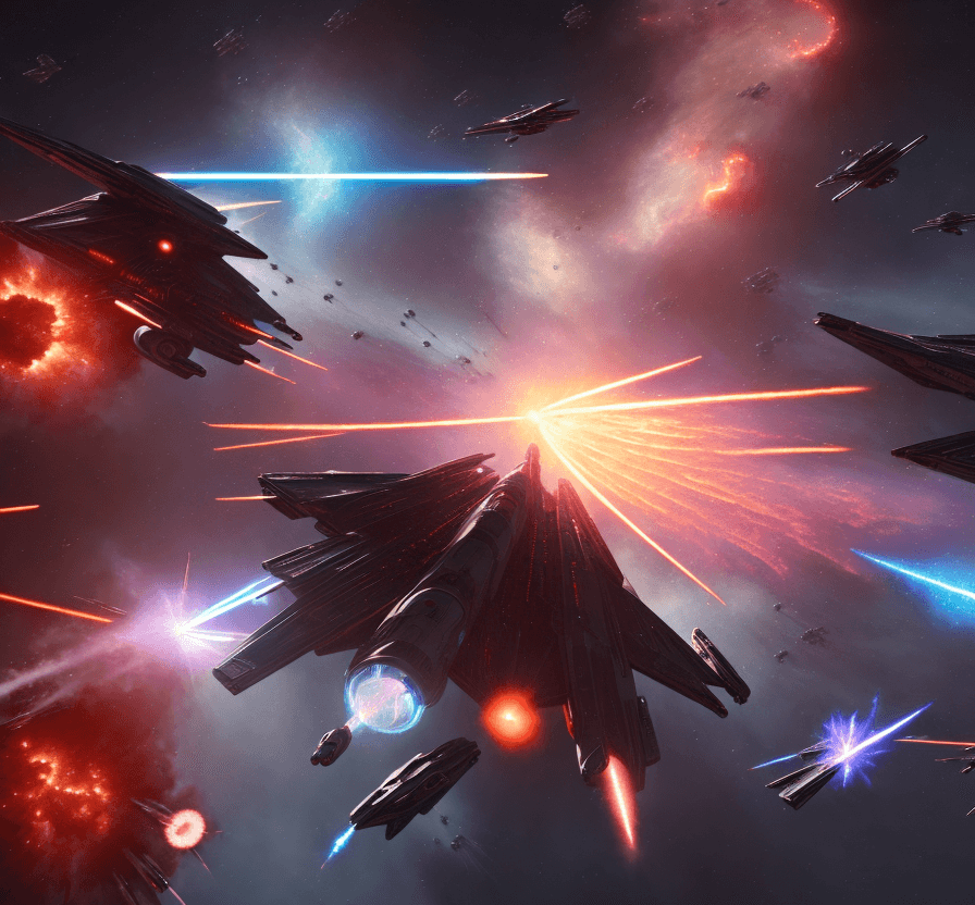 AI generated: a battle with 3 spaceships. Explosions. laser beams. Electric sparks. s. 8k, intricate detail, nebul...