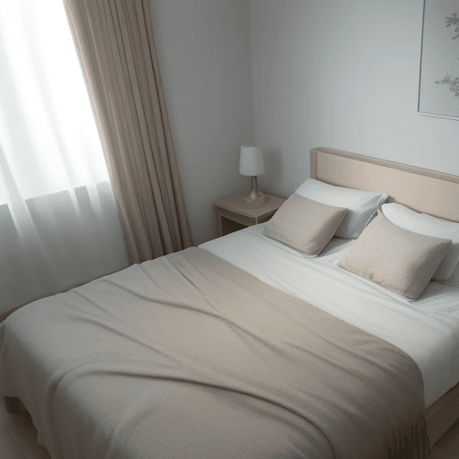 AI generated: A quiet and cozy room, with a comfortable bed and soft lights to convey calm and serenity-ar 3:2
