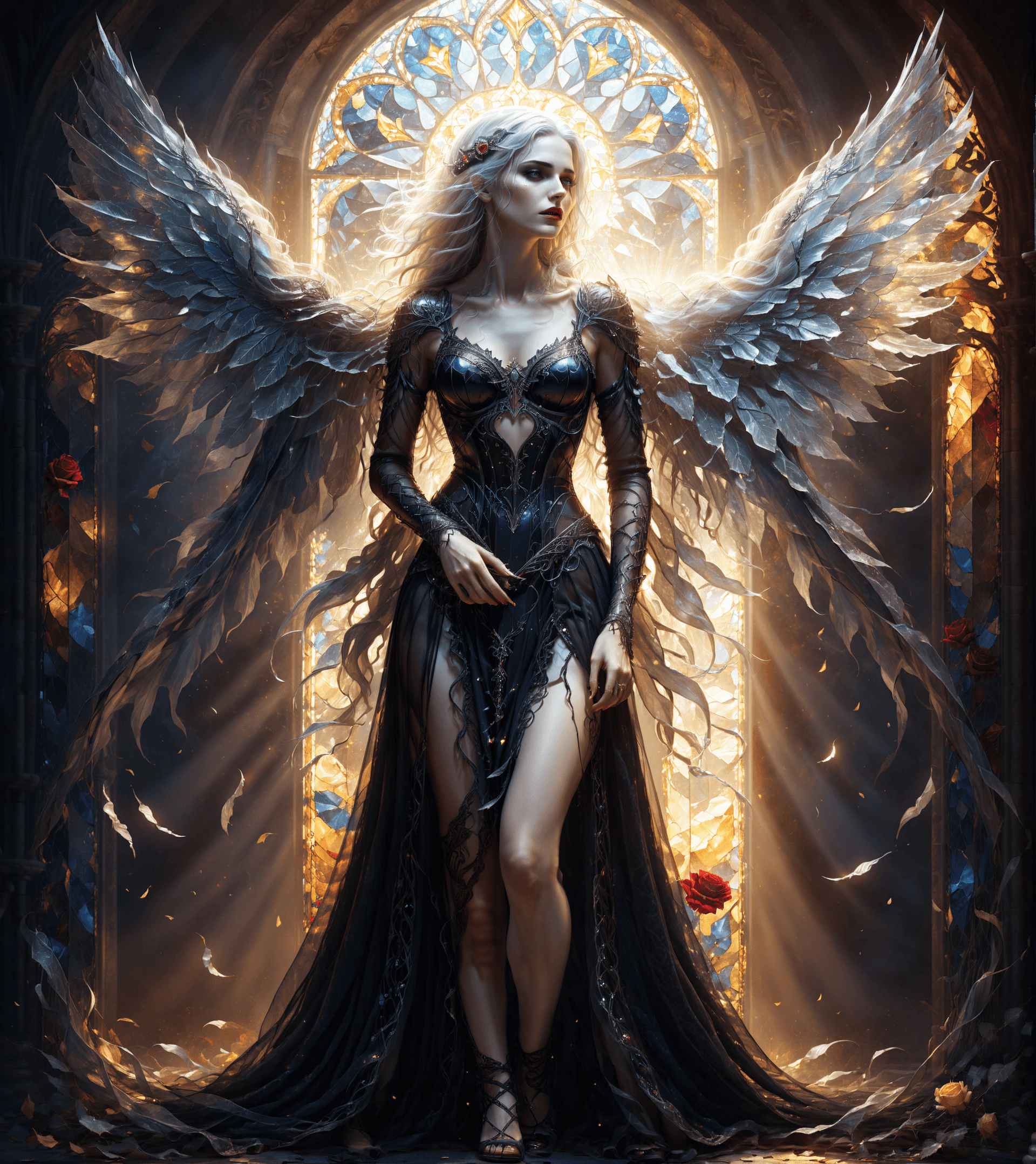 AI generated: surreal masterpiece of a gothic snowwhite, crying and angry, gothic enchantress levitating (adorned ...