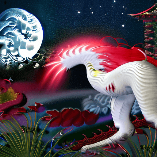 AI generated: Photo of a white chinese dragon and red chinese dragon, dancing and flying mid-air, beautiful midnig...
