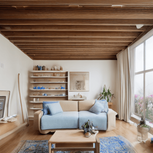 AI generated: High resolution photography interior design, dreamy sunken living room conversation pit, wooden floo...