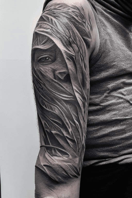 AI generated: hyper realistic man with lowpowly arm  tattoo , daylight, indirect lighting,