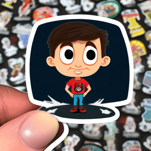 AI generated: sticker of a boy with big eyes like cartoon characters in hero clothes 
