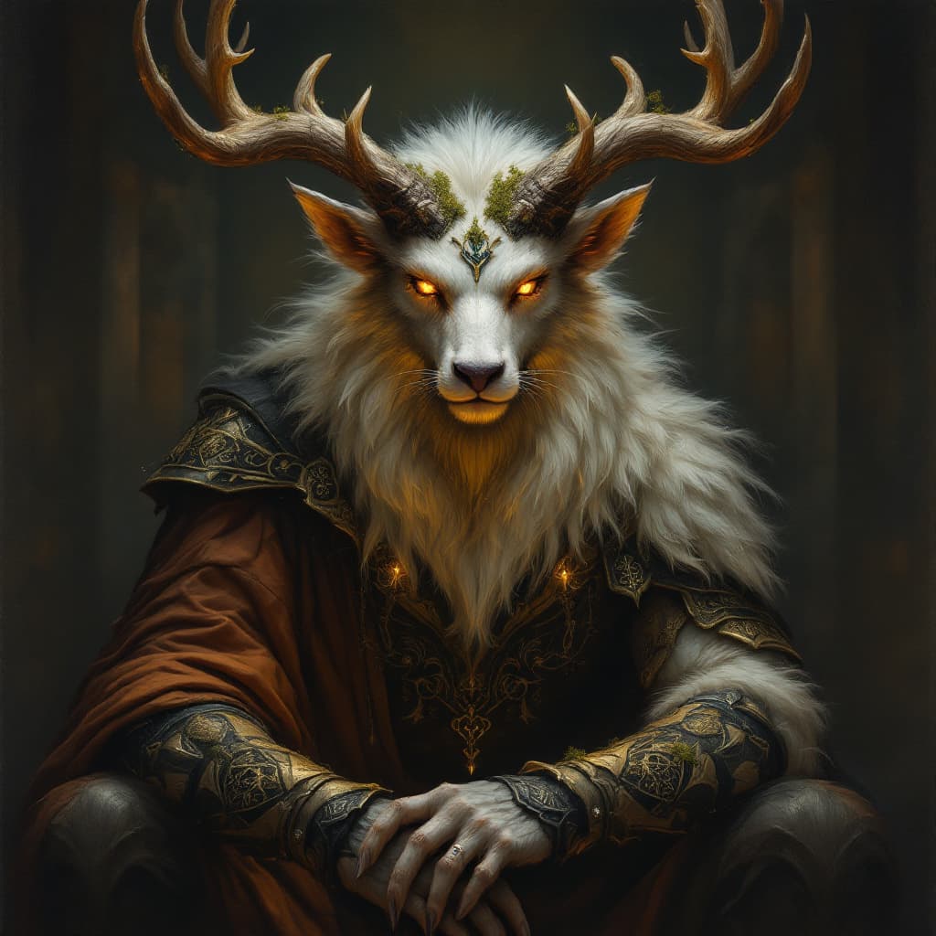 AI generated: An award-winning oil painting capturing the regal and enigmatic essence of a fantasy creature in a c...