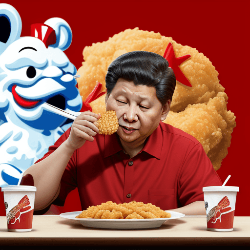 AI generated: High resolution photography, Xi Jinping eating Kentucky fried chicken