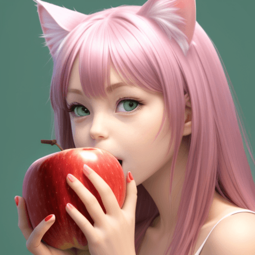 AI generated: Cat ear girl eating apple
