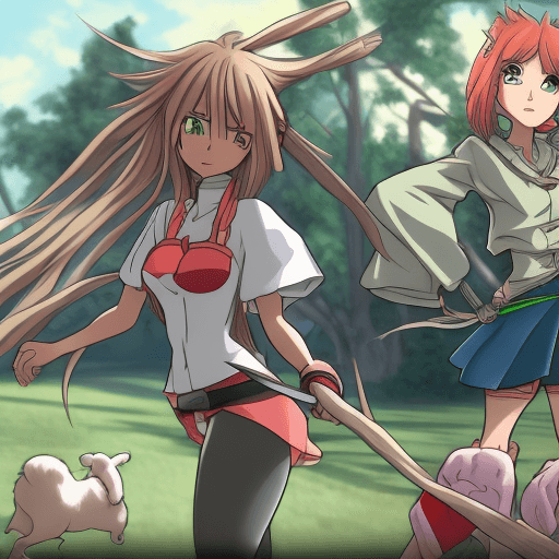 AI generated: an ass fighting against stick, anime