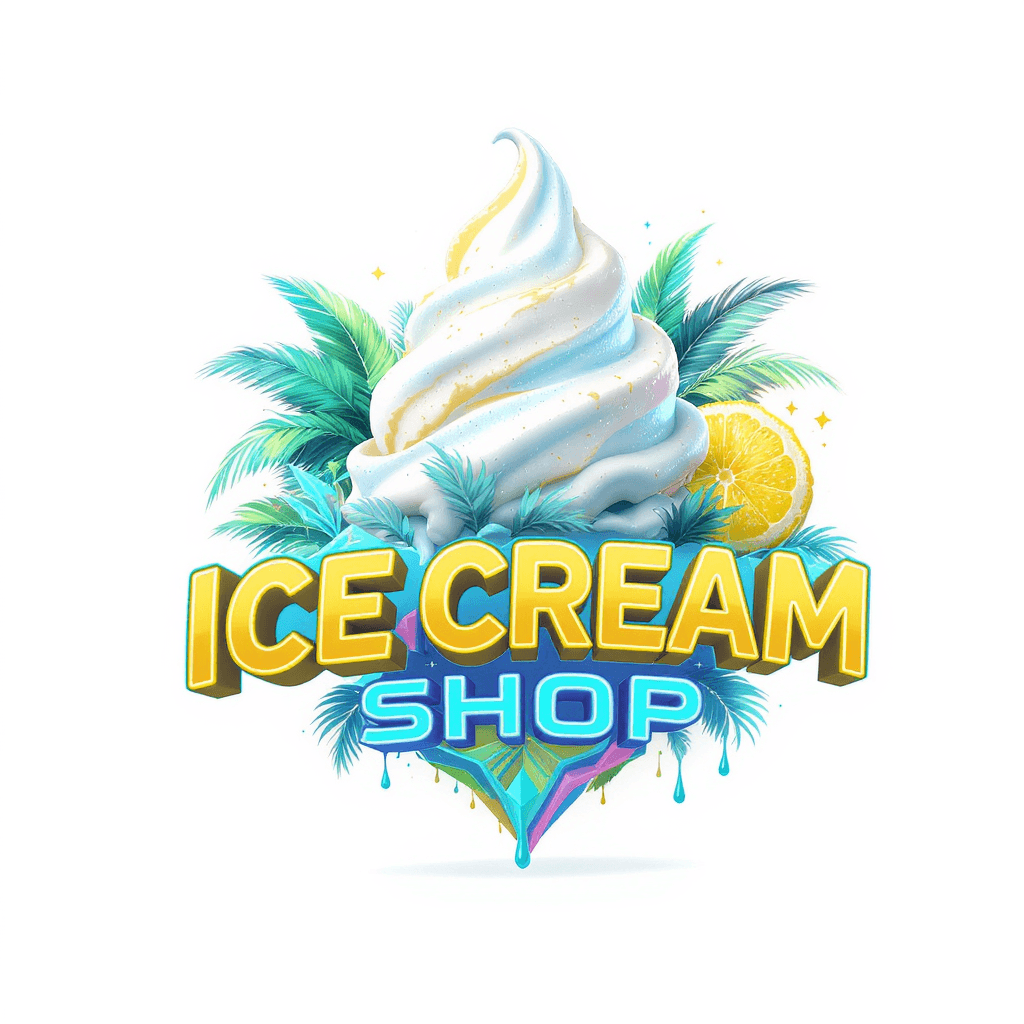 AI generated: Futuristic logo design for an innovative ice cream shop. The logo depicts a floating sphere of ice c...