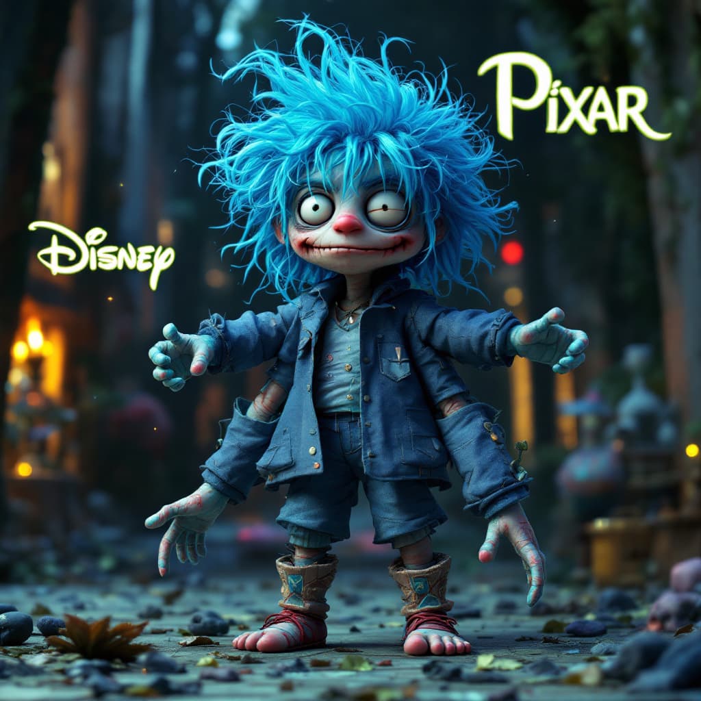 AI generated: In a surreal and unsettling scene, a character stands out with a bizarre charm, adorned with vibrant...