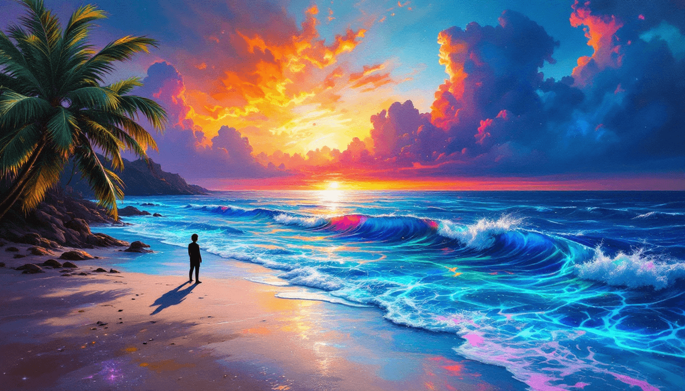 AI generated: An oil on canvas painting depicting a breathtaking coastal landscape dominated by a surreal sea of s...