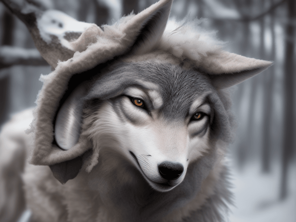 AI generated: High resolution photography A WOLF DISGUISE LIKE LAMB