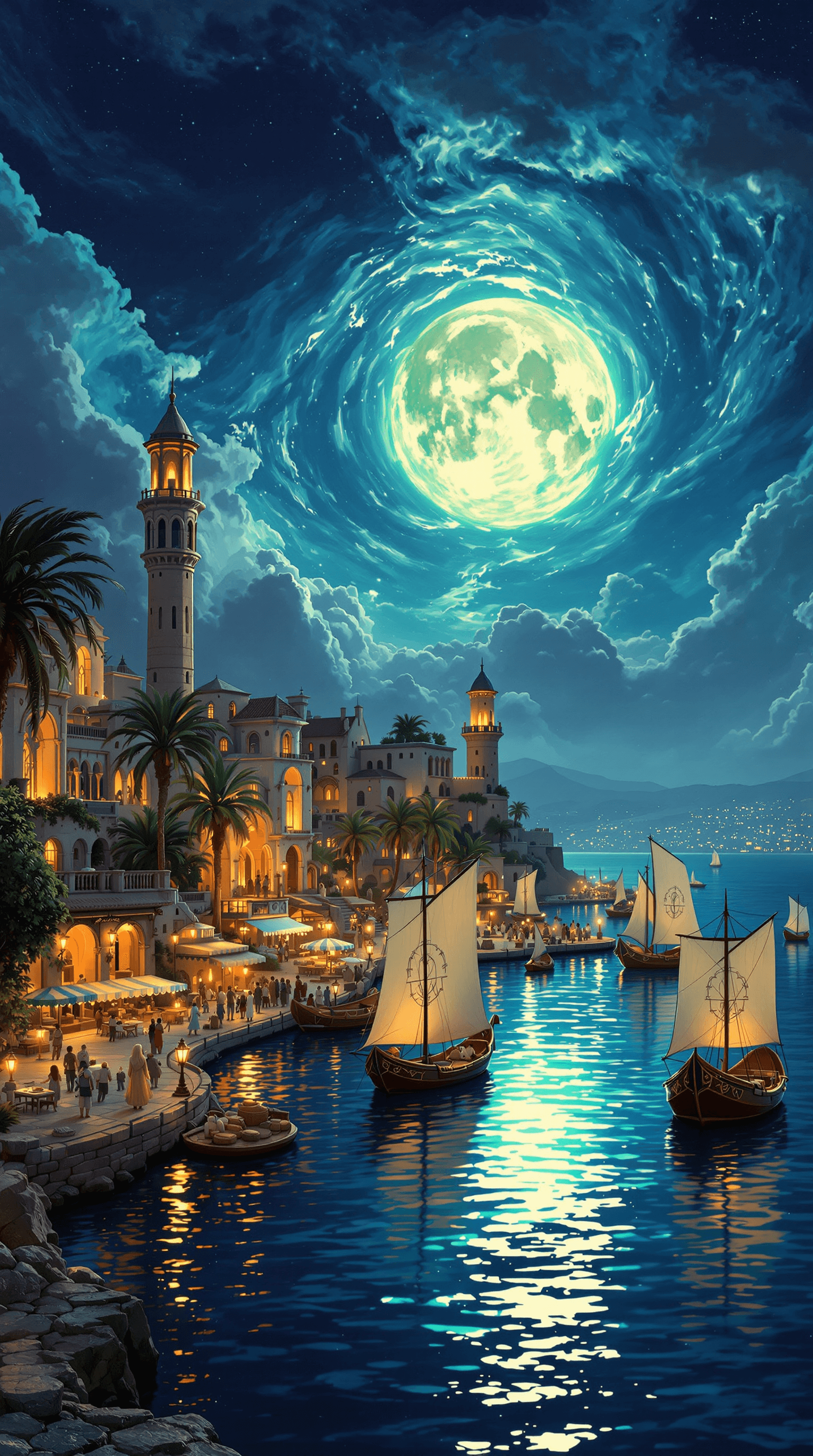 AI generated: **Hyper-realistic fantasy cityscape, cinematic lighting, ultra-detailed, 8K resolution.** A **breath...