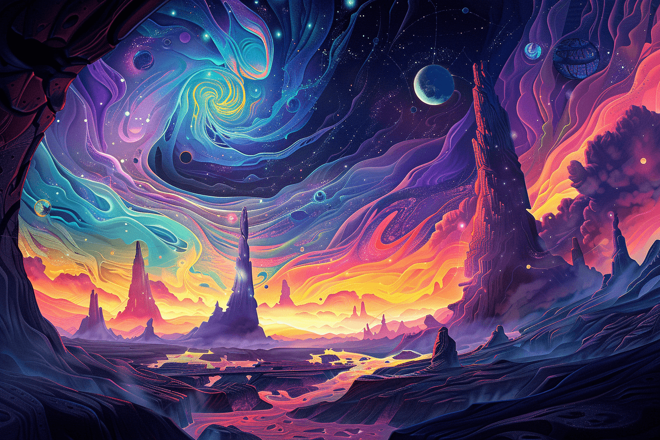 AI generated: Generate an image of a breathtaking science fiction landscape that stretches beyond imagination in t...