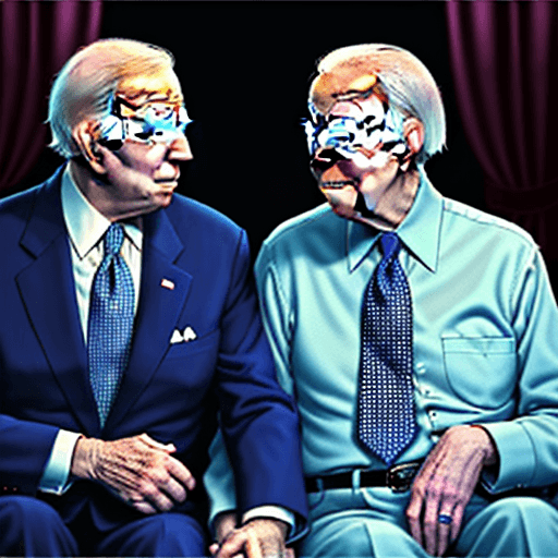 AI generated: Joe Biden holds hands with jimmy carter, at old folks home. the peanut farmer and thief Joe, party l...