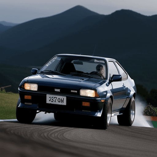 AI generated: AE86 , trueno , drifting on downhills .