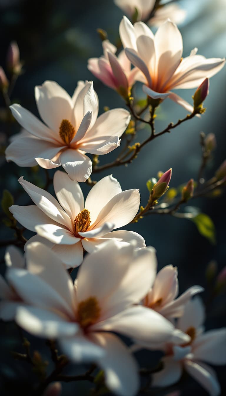 AI generated: beautiful magnolia's, dramatic lighting 
