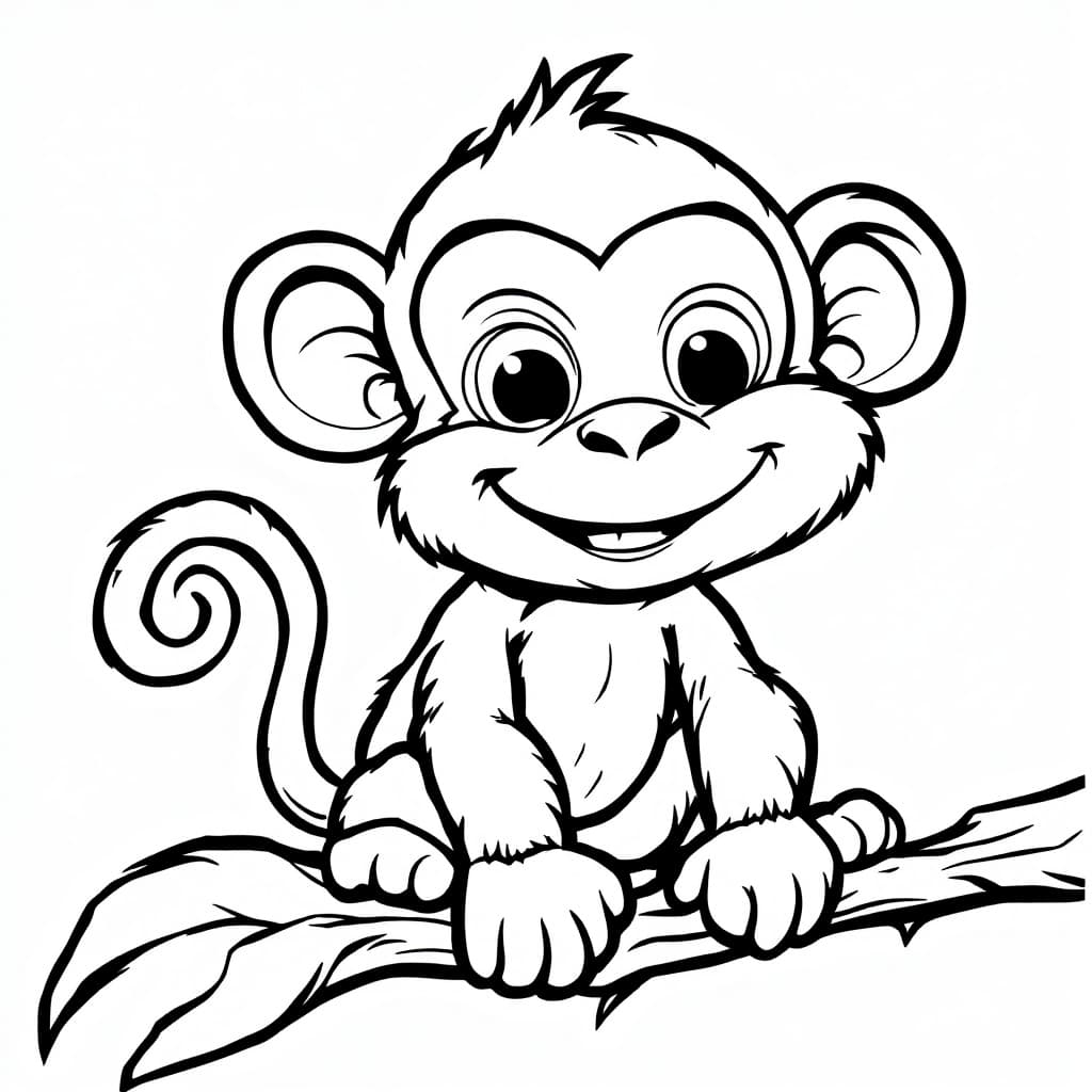 AI generated: A cute, cartoon-style monkey designed for a children's coloring book. The monkey has a friendly, hap...
