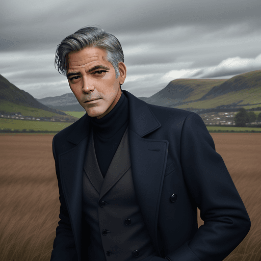AI generated: the man in the field is dressed for the camera, in the style of George Clooney, kris knight, scottis...
