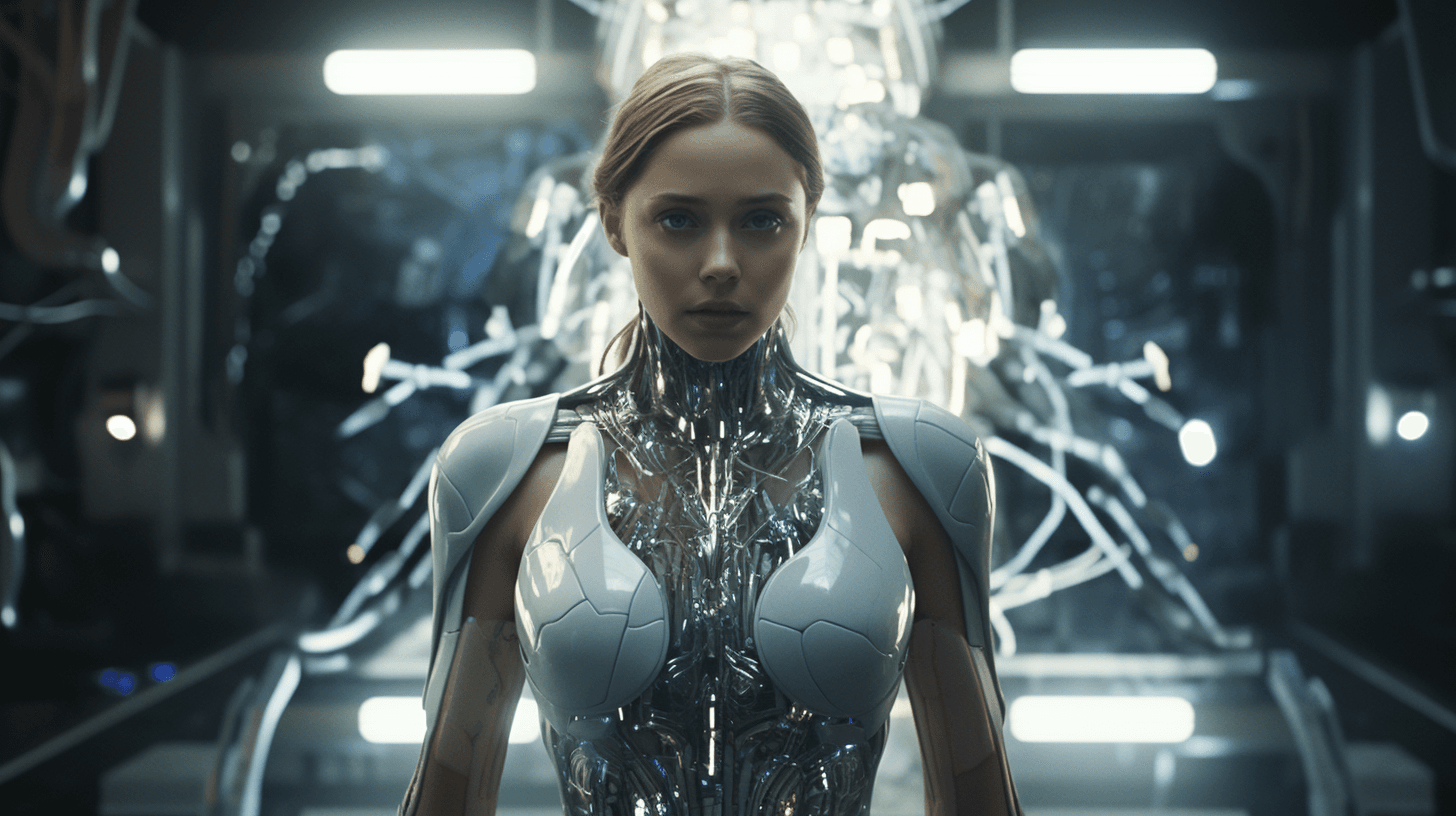 AI generated: elizabeth olsen as a cybernetic supervillain, Natural light, global illumination, uplight f/1.8 --ar...