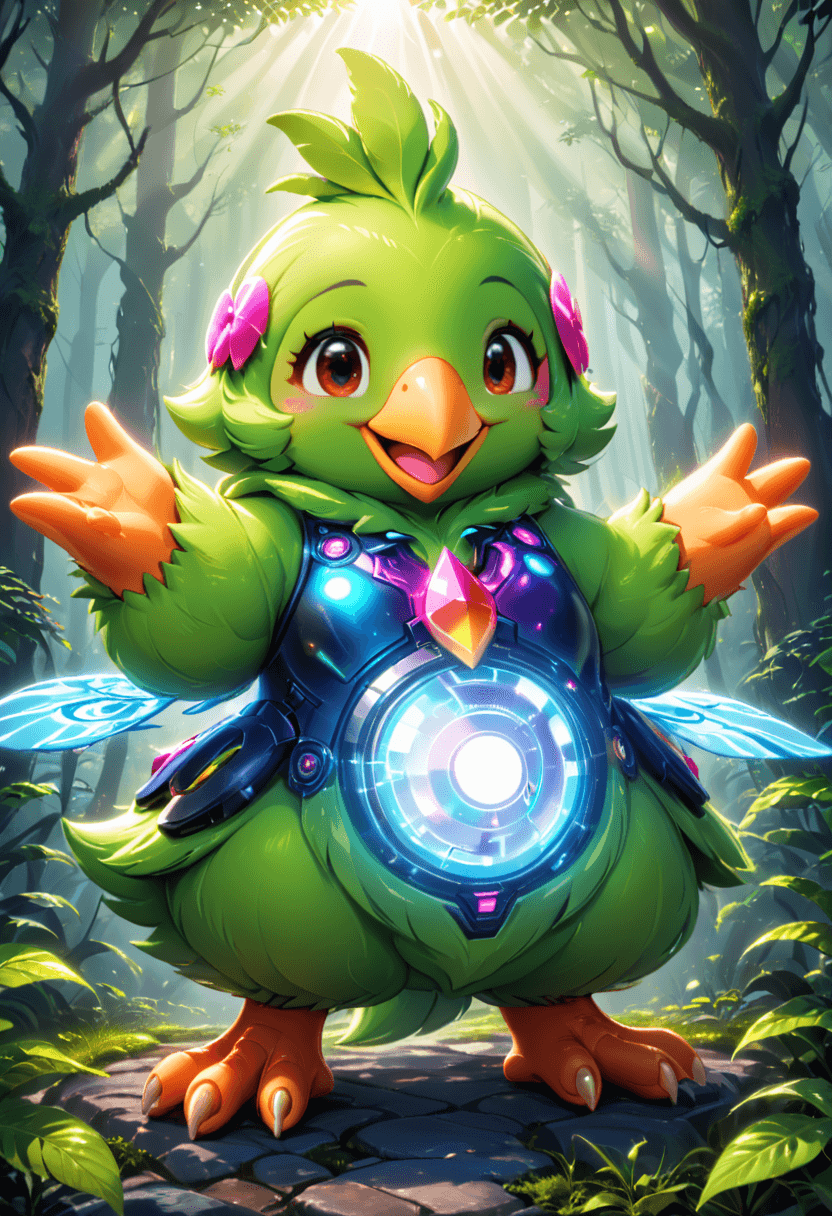 AI generated: professional 3d model a cute adorable anthropomorphic eyeball monster dress like a parrot, round bod...
