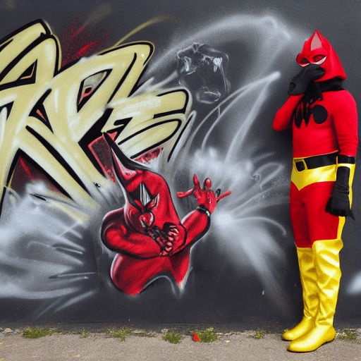 AI generated: A black man in a  red metallic superhero suit with gold gloves and yellow boots,black sunglasses wit...