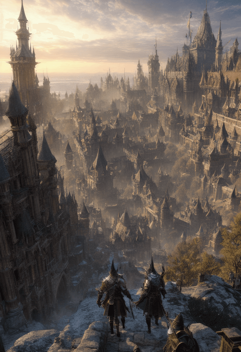 AI generated: concept art Hyperrealistic art a cinematic scene set during golden hour. a fantasy kingdom found in ...