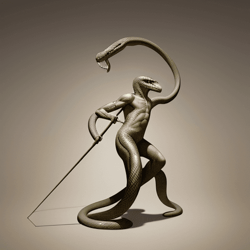 AI generated: A person raises a stick in the shape of a snake