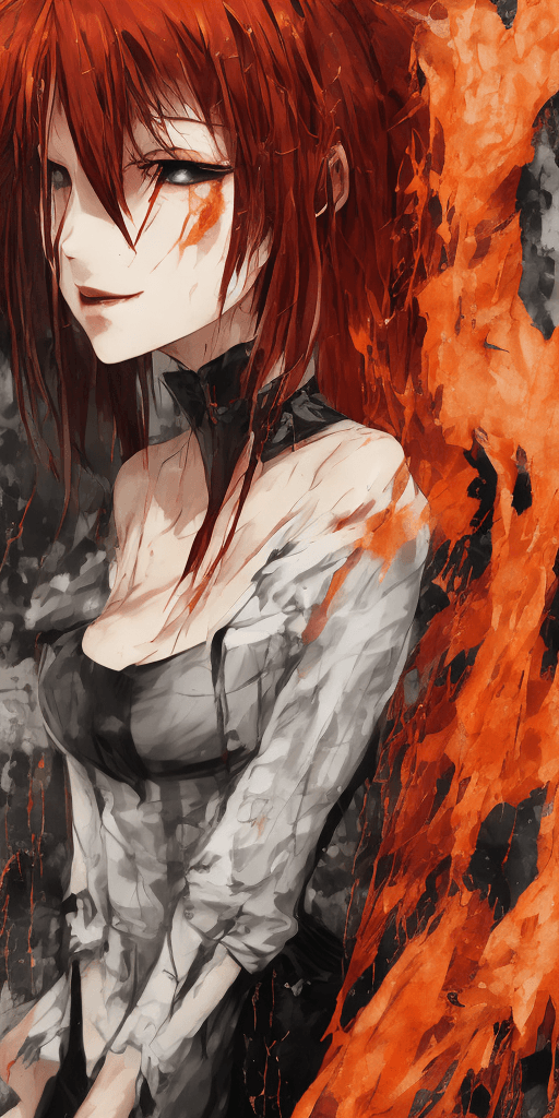 AI generated: photograph of dark red hair, black dress, silver hair, in the style of dark orange and dark emerald,...