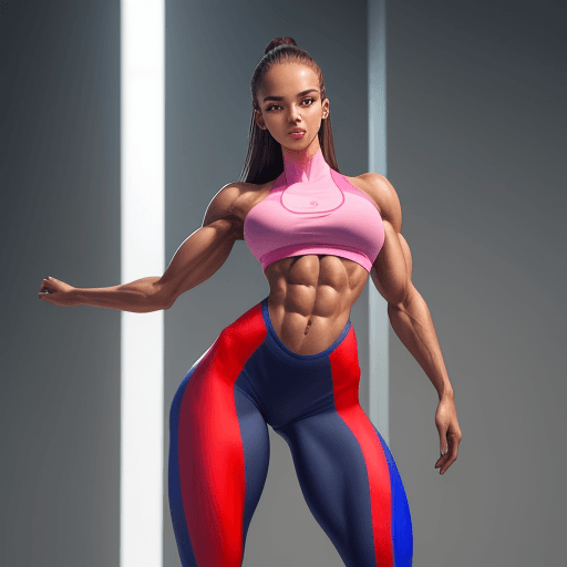 AI generated: Beautiful girl, stands and shows her perfect figure to her full height, well - developed muscles, be...