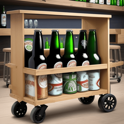 AI generated: Large horizontal beer bottle with wheels
