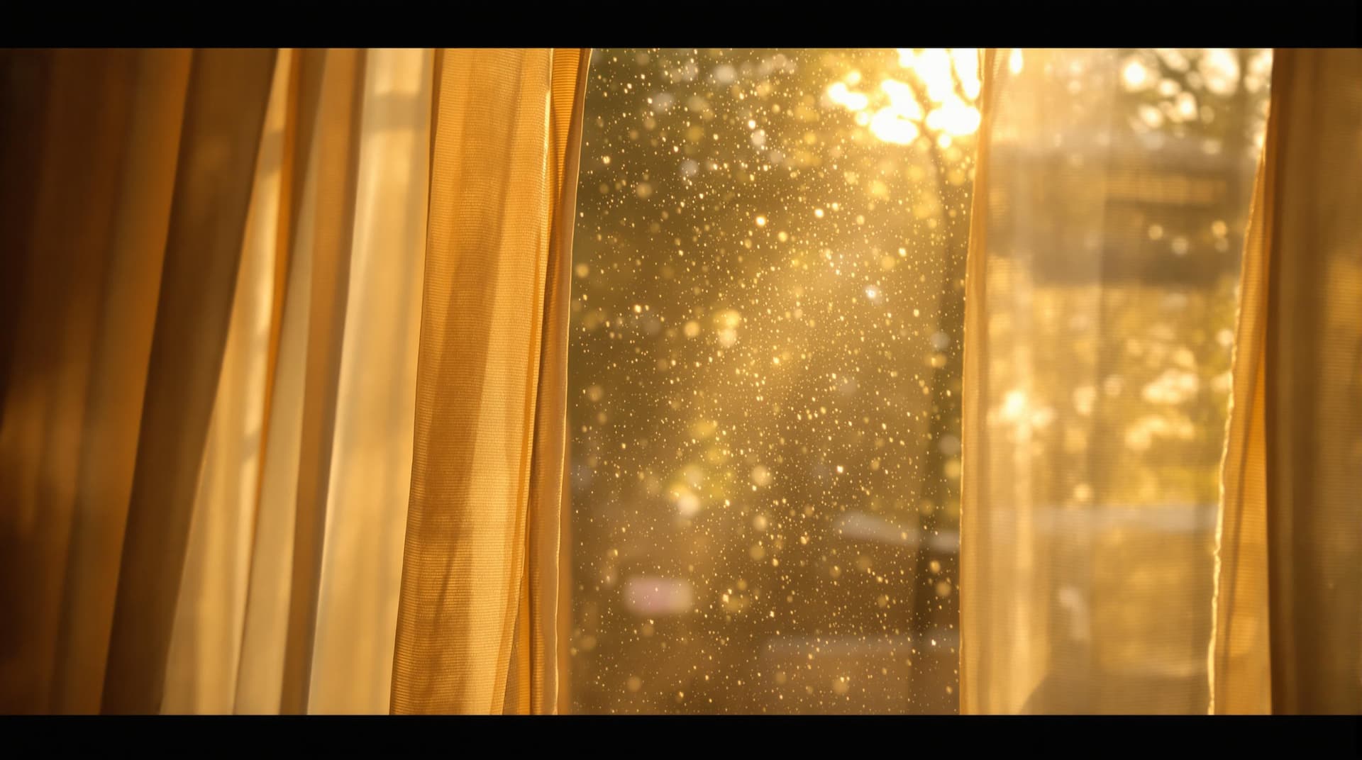 AI generated: (Cinematic UHD, side angle shot of a café window with soft golden sunlight streaming in, delicate du...