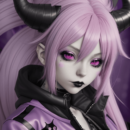 AI generated: a close up of a person with a pink hair and a purple jacket, demon anime girl, anime monster girl, d...