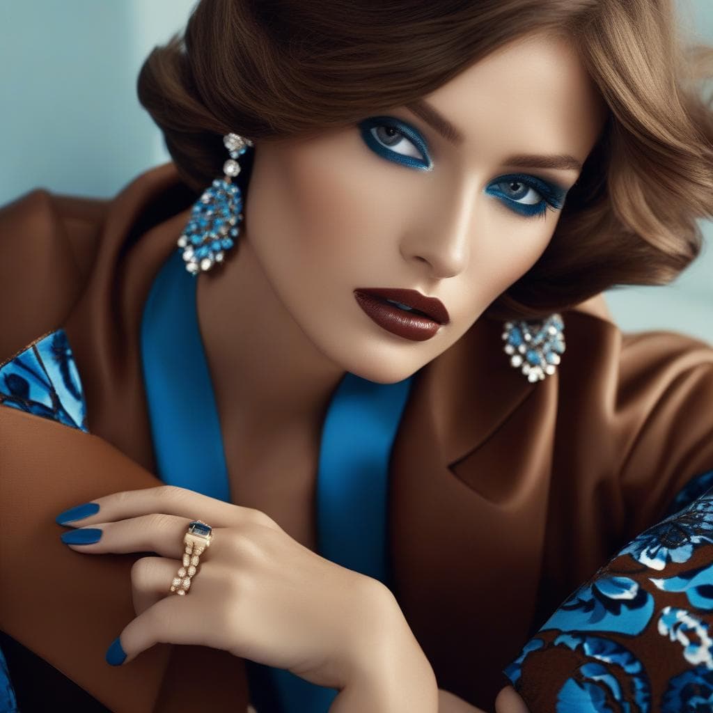 AI generated: A contemplative model in an exclusive Givenchy outfit with stylish makeup including bold eye and lip...
