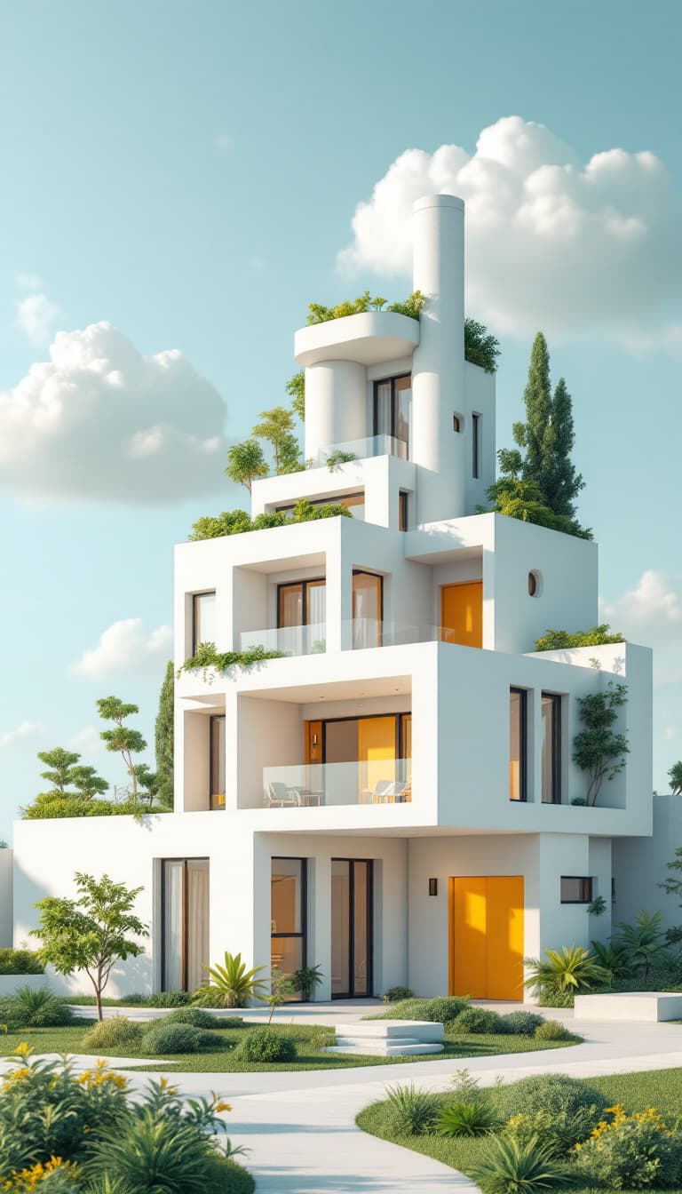 AI generated: Un concept de maison moderne avec des symboles d'indépendance financière, tels qu'une pile de pièces...