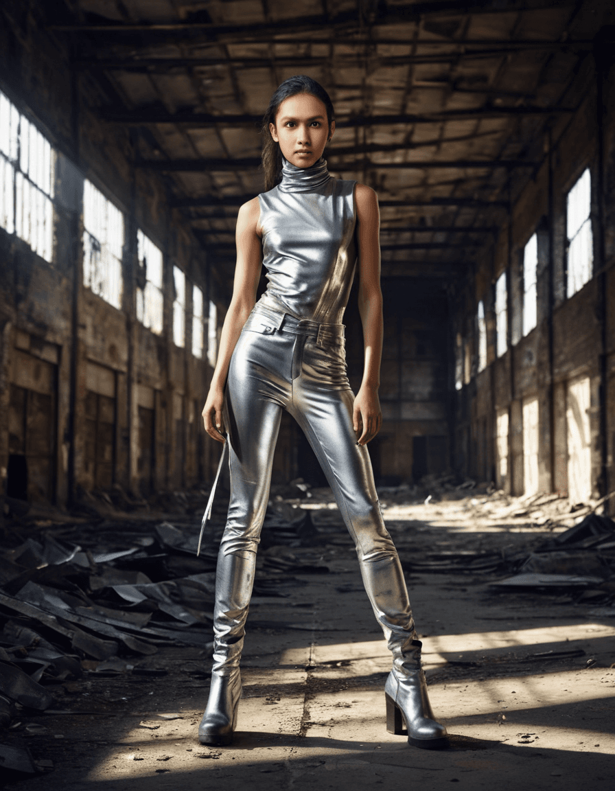 AI generated: Ethereal rebellion in a post-industrial wasteland: a striking high-fashion photography concept where...