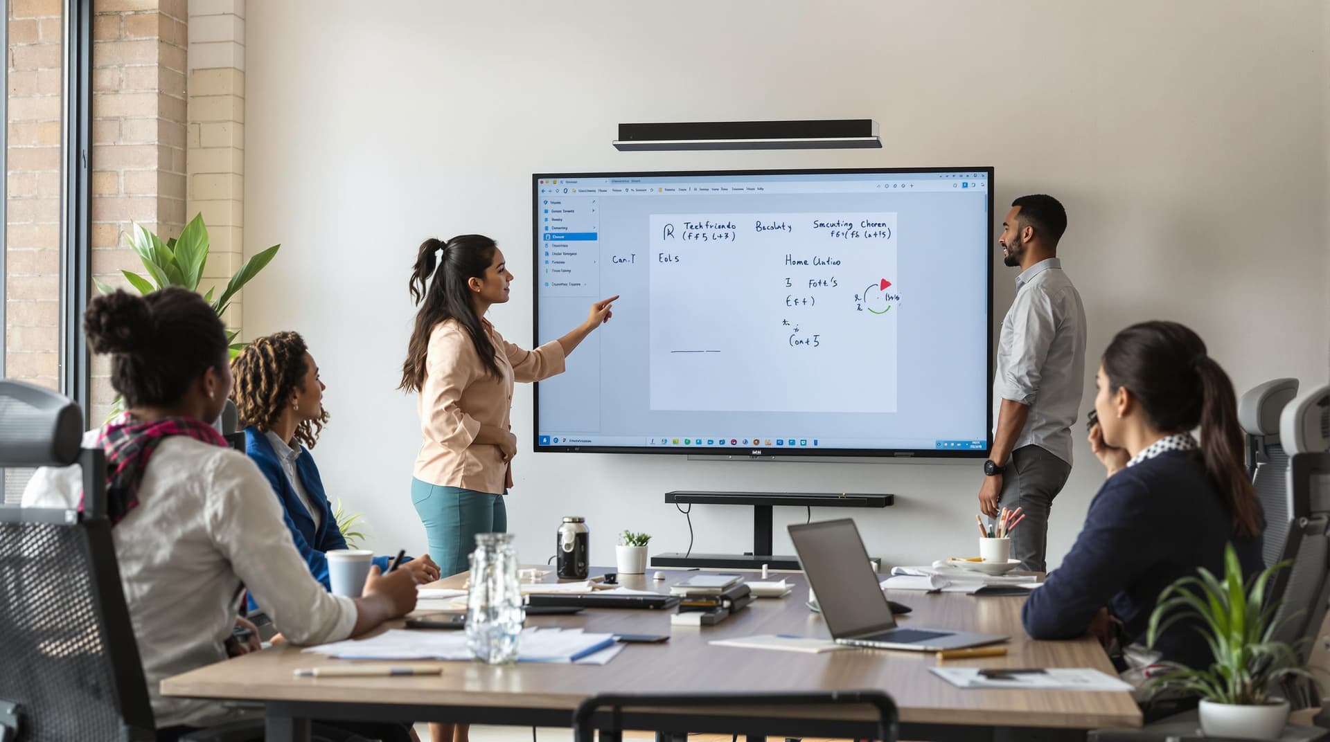 AI generated: /imagine prompt: Diverse team collaborating in modern coworking space, 28-year-old East Asian woman ...