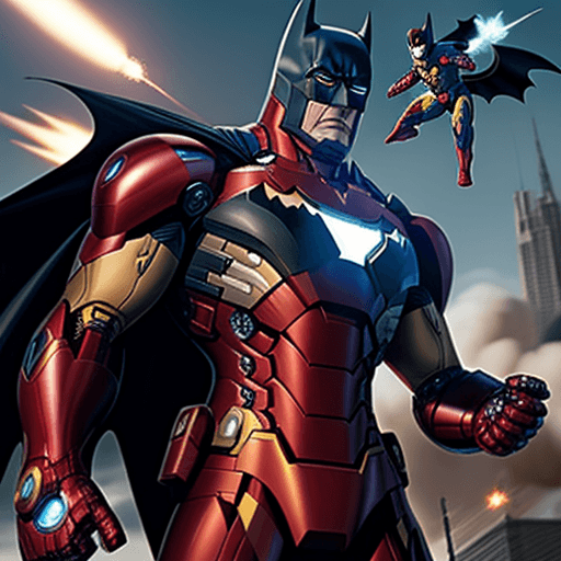 AI generated: batman met un coup de poing a iron man et iron man riposte en rirant un missile

