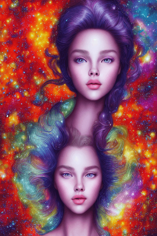 AI generated: ultra realistic photo portrait of Scarlett Leithold cosmic energy, colorful, painting burst, beautif...